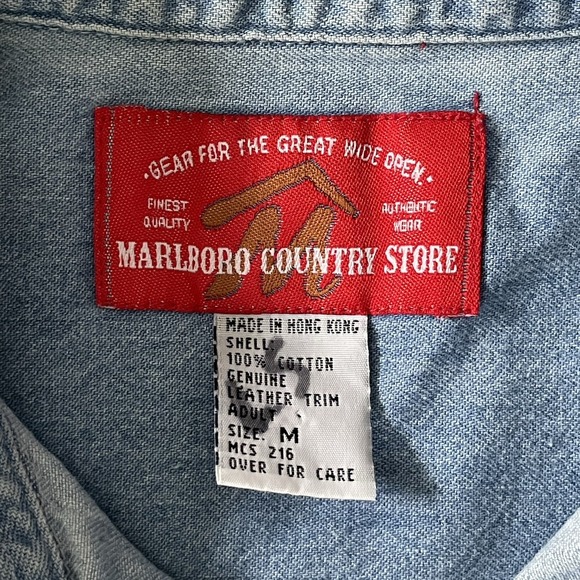 Vintage Marlboro Country Store Denim Shirt Mens Med Light Wash Grunge Y2k Cowboy - Picture 2 of 16